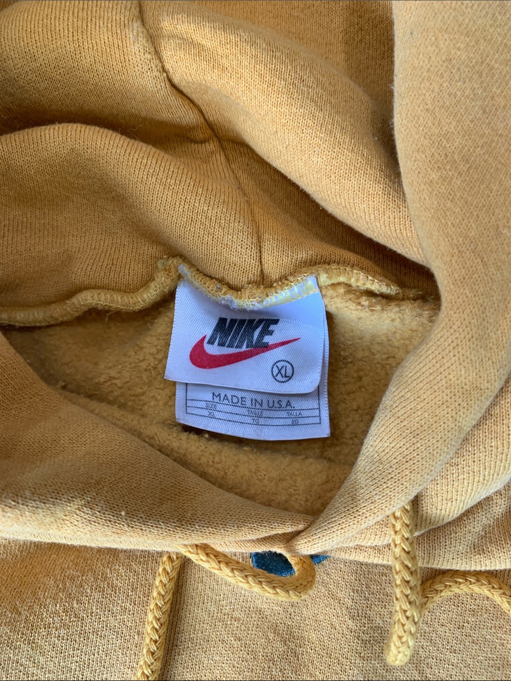 Vintage Nike Yellow Hooded Sweatshirt with Black Swoosh Size XL - Picture 3 of 10